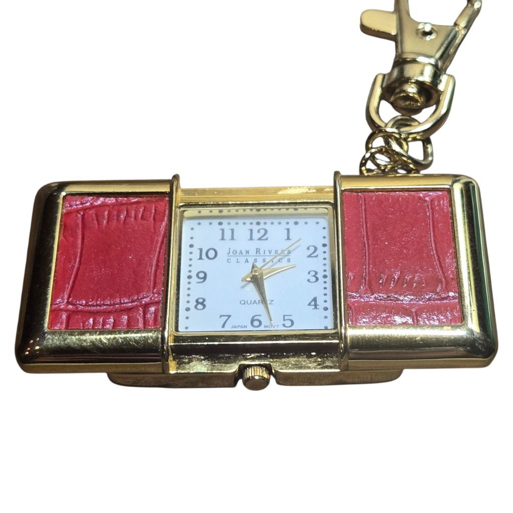 Vintage Joan Rivers Classics Gold Red Crocodile Embossed Watch Keychain Working